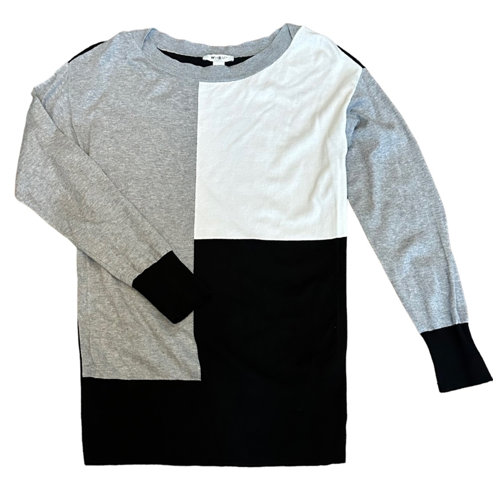 WHITE HOUSE BLACK MARKET COLOR BLOCK SWEATER BLACK WHITE GRAY Large